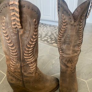 cute, Ariat brownish boots, wedge heel. 6m.